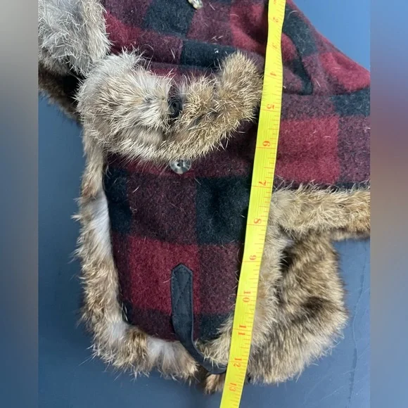 Mad bomber maroon plaid bomber hat with rabbit fur - Picture 6 of 8